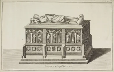 Blick auf das Denkmal von John of Eltham, Earl of Cornwall in der Westminster Abbey, ca. 1750